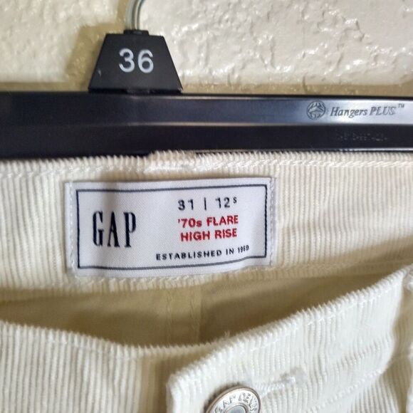Gap Pants Sz 12S Corduroy 70s Flare High Rise Stretch Casual Minimalist Ivory - Picture 6 of 11